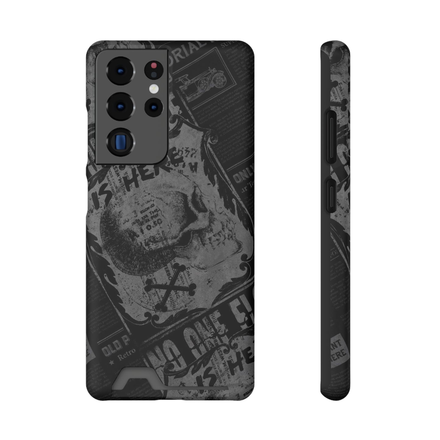 Edgy Skull Phone Case with Card Holder - Stylish Black Design for Trendsetters