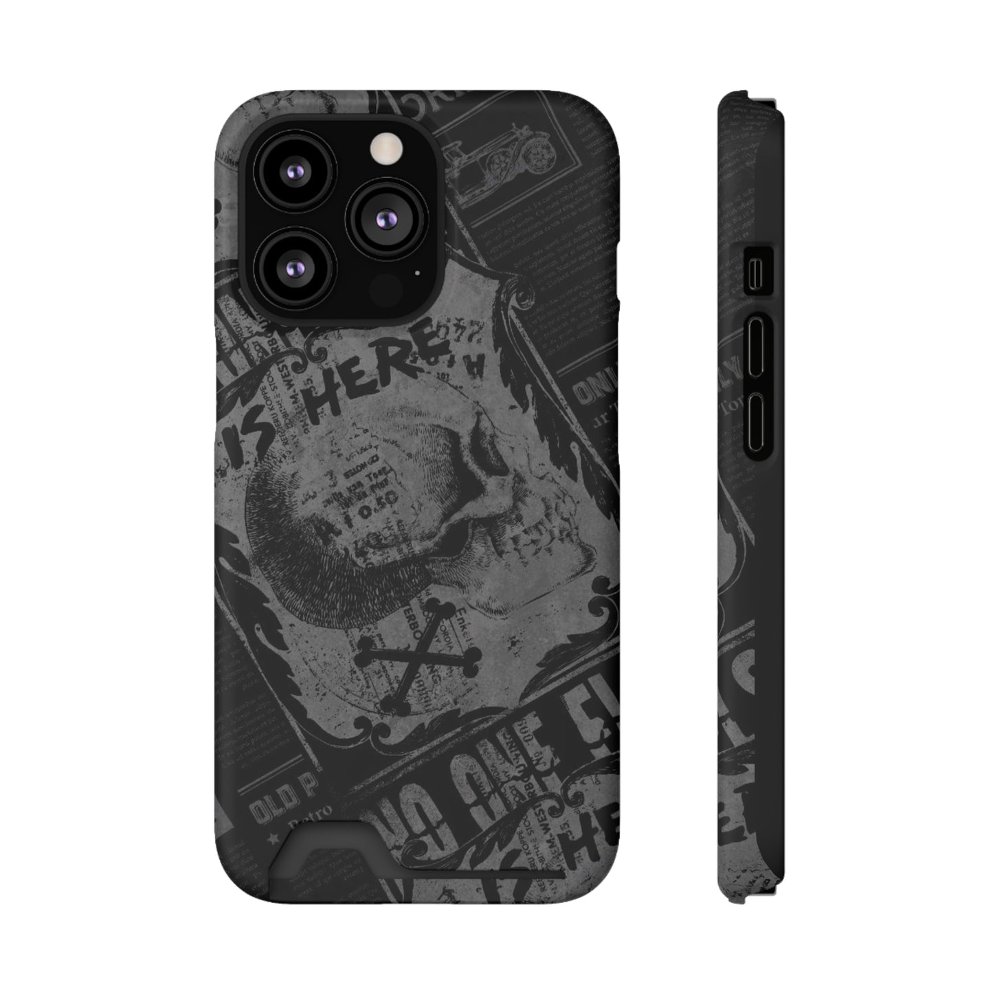 Edgy Skull Phone Case with Card Holder - Stylish Black Design for Trendsetters