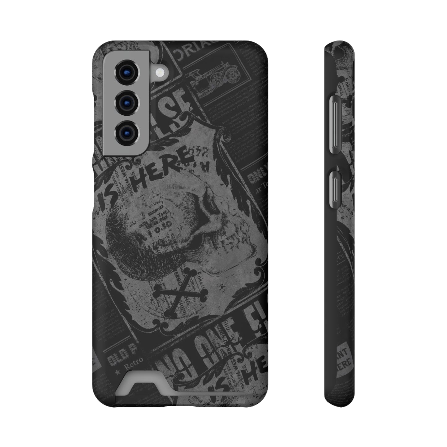 Edgy Skull Phone Case with Card Holder - Stylish Black Design for Trendsetters