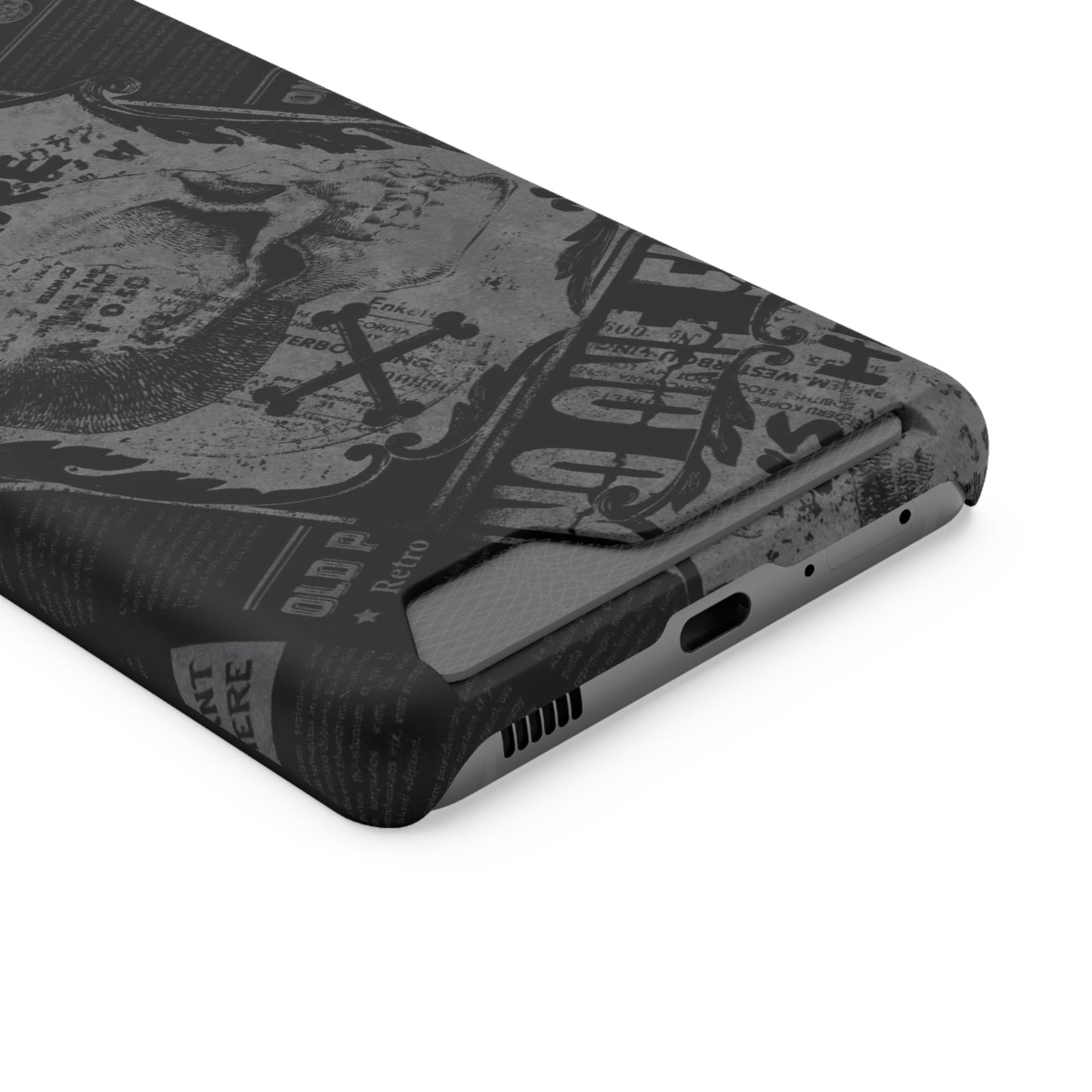 Edgy Skull Phone Case with Card Holder - Stylish Black Design for Trendsetters