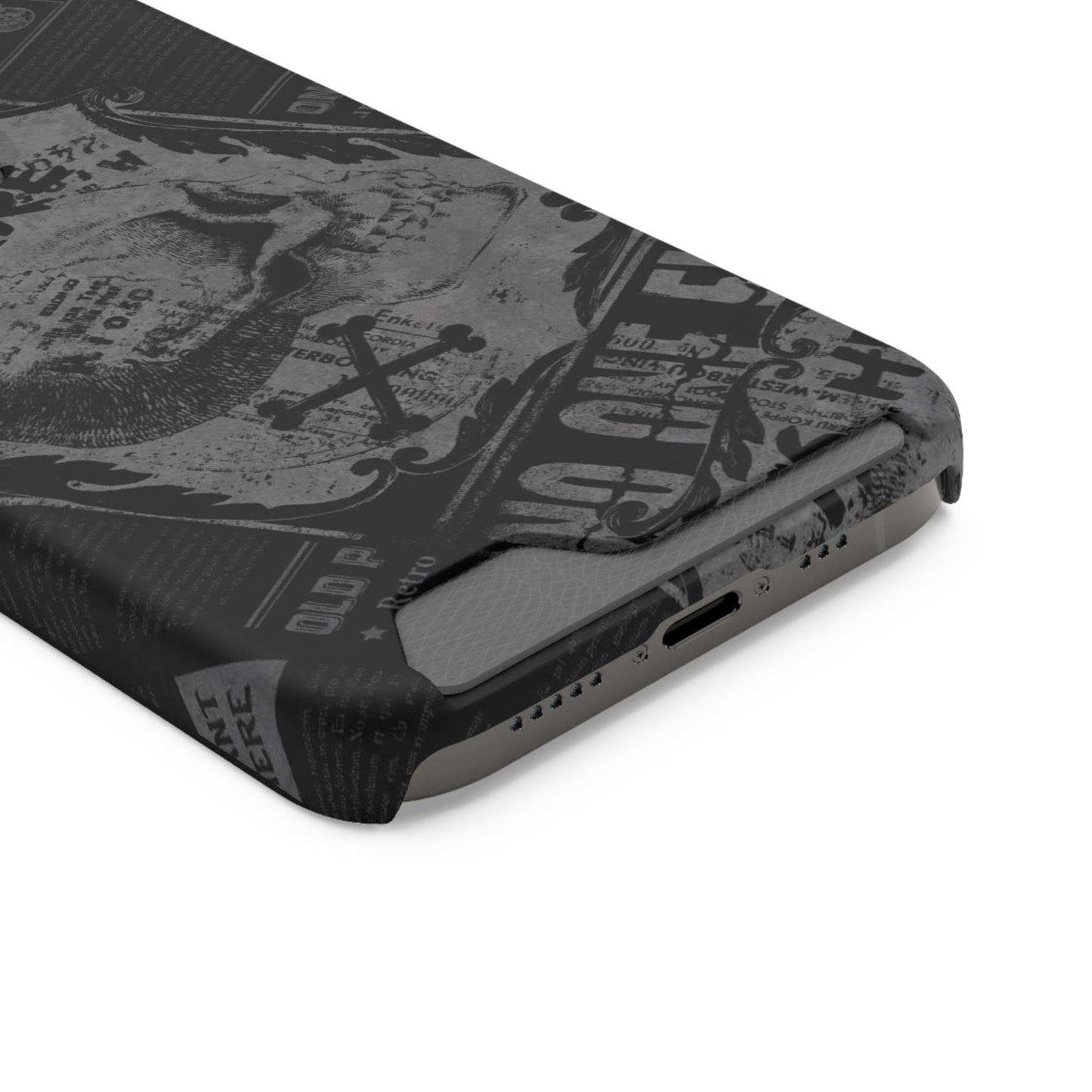 Edgy Skull Phone Case with Card Holder - Stylish Black Design for Trendsetters