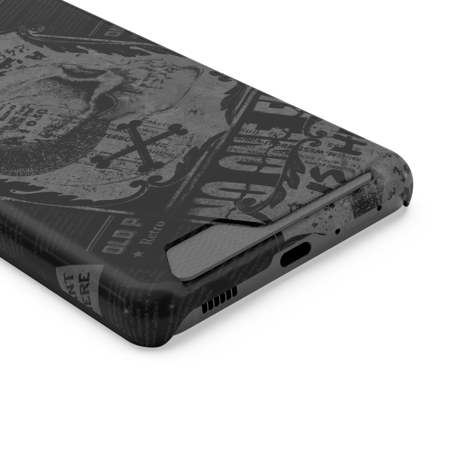 Edgy Skull Phone Case with Card Holder - Stylish Black Design for Trendsetters