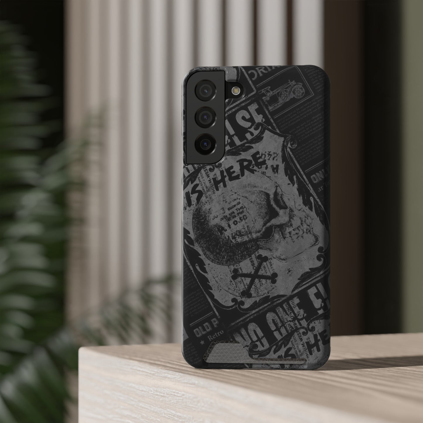 Edgy Skull Phone Case with Card Holder - Stylish Black Design for Trendsetters