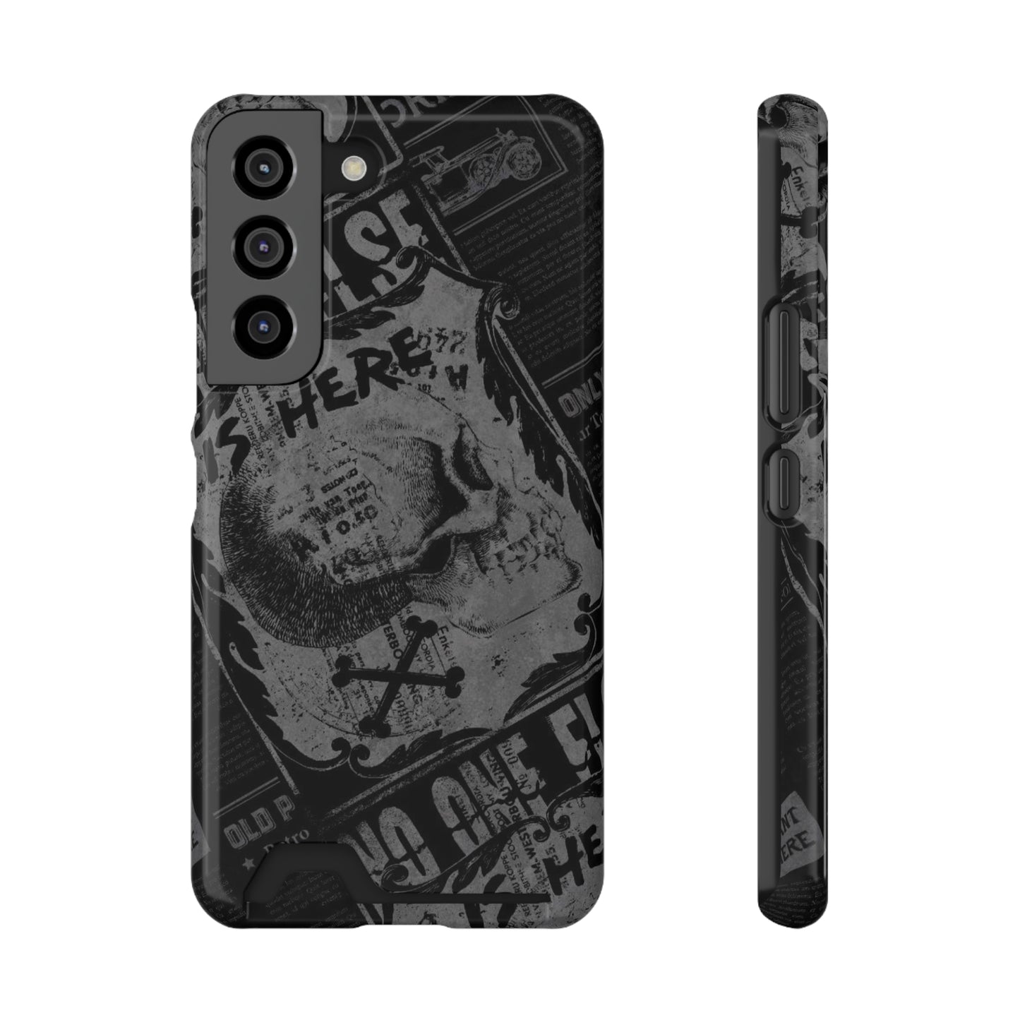 Edgy Skull Phone Case with Card Holder - Stylish Black Design for Trendsetters