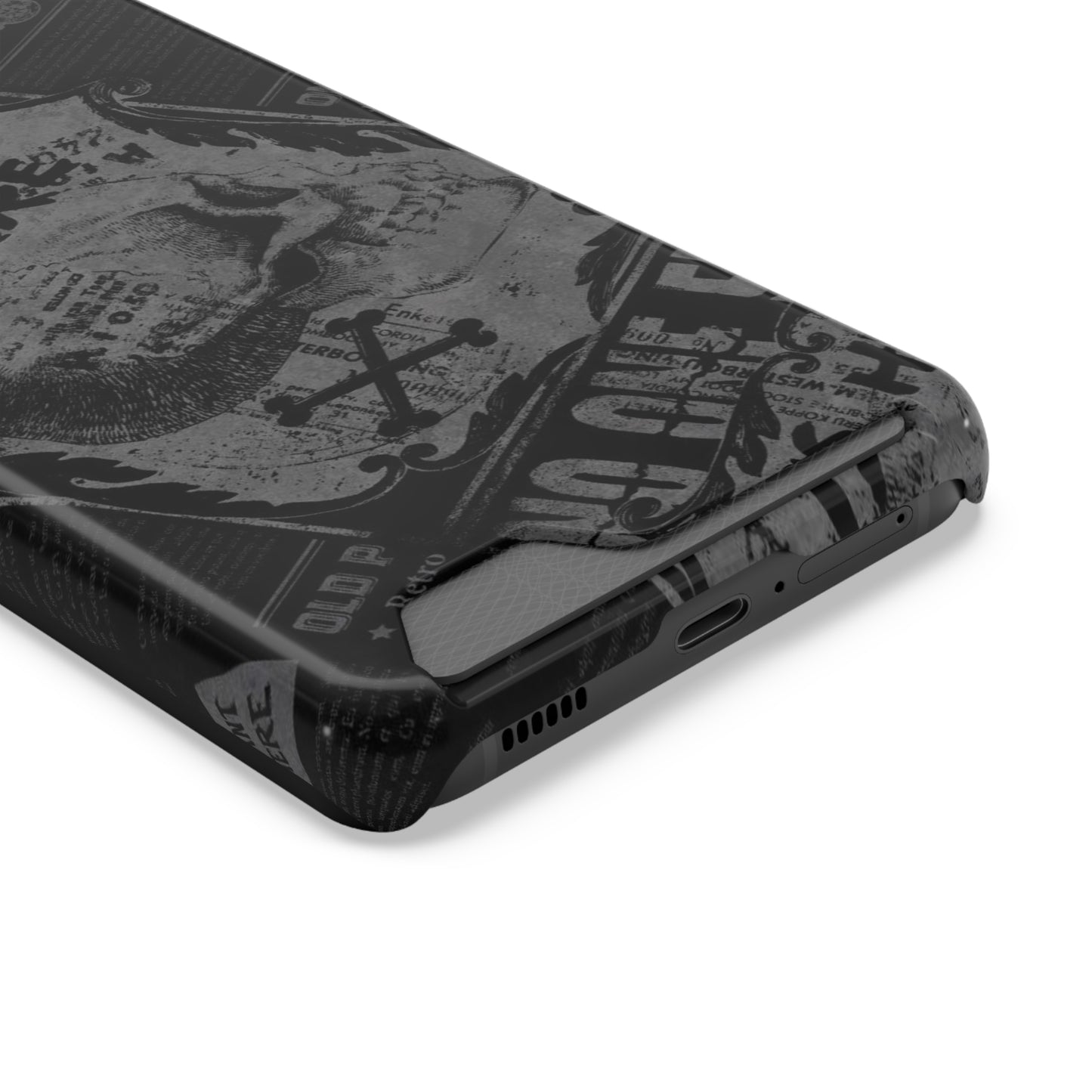 Edgy Skull Phone Case with Card Holder - Stylish Black Design for Trendsetters