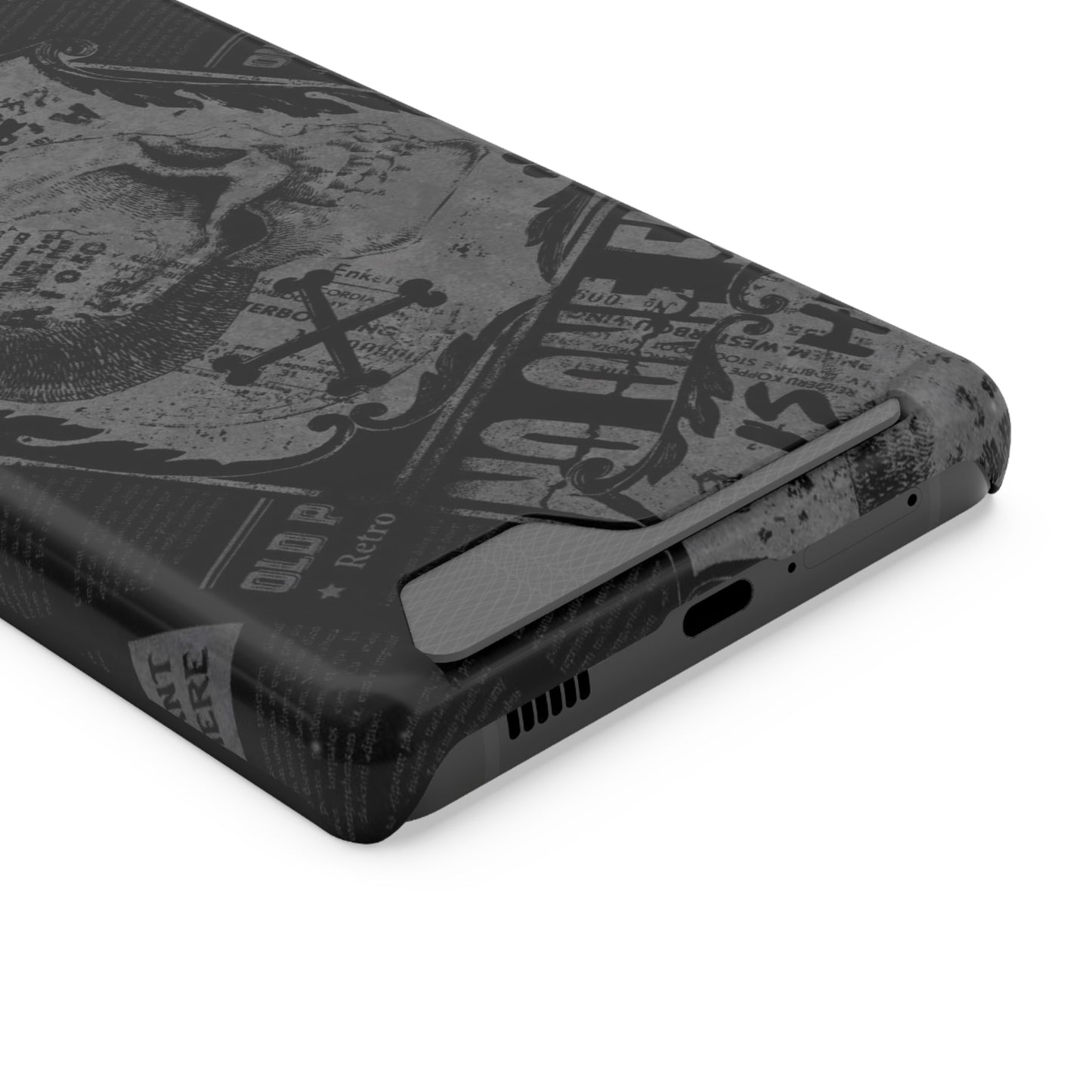 Edgy Skull Phone Case with Card Holder - Stylish Black Design for Trendsetters