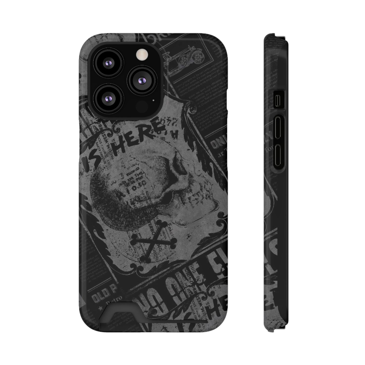 Edgy Skull Phone Case with Card Holder - Stylish Black Design for Trendsetters