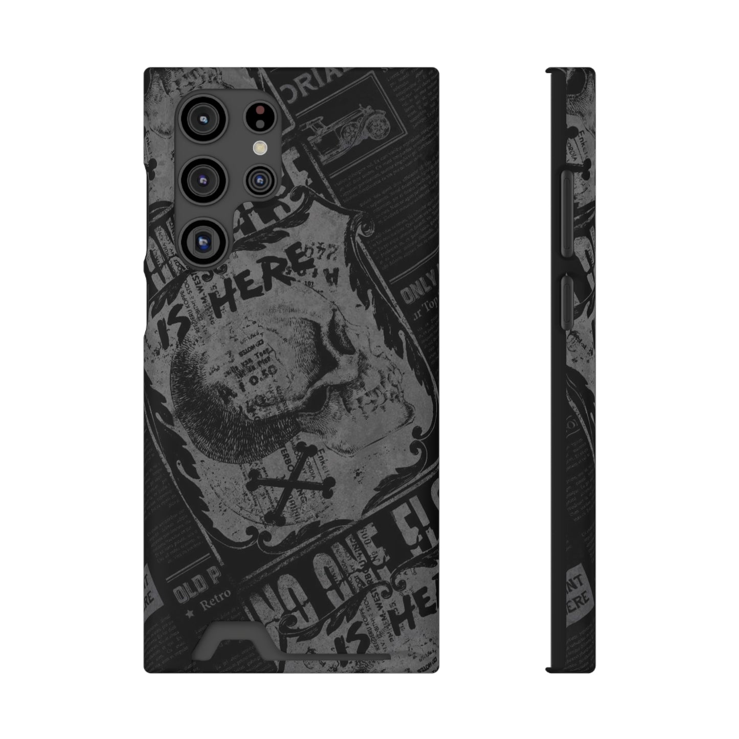 Edgy Skull Phone Case with Card Holder - Stylish Black Design for Trendsetters