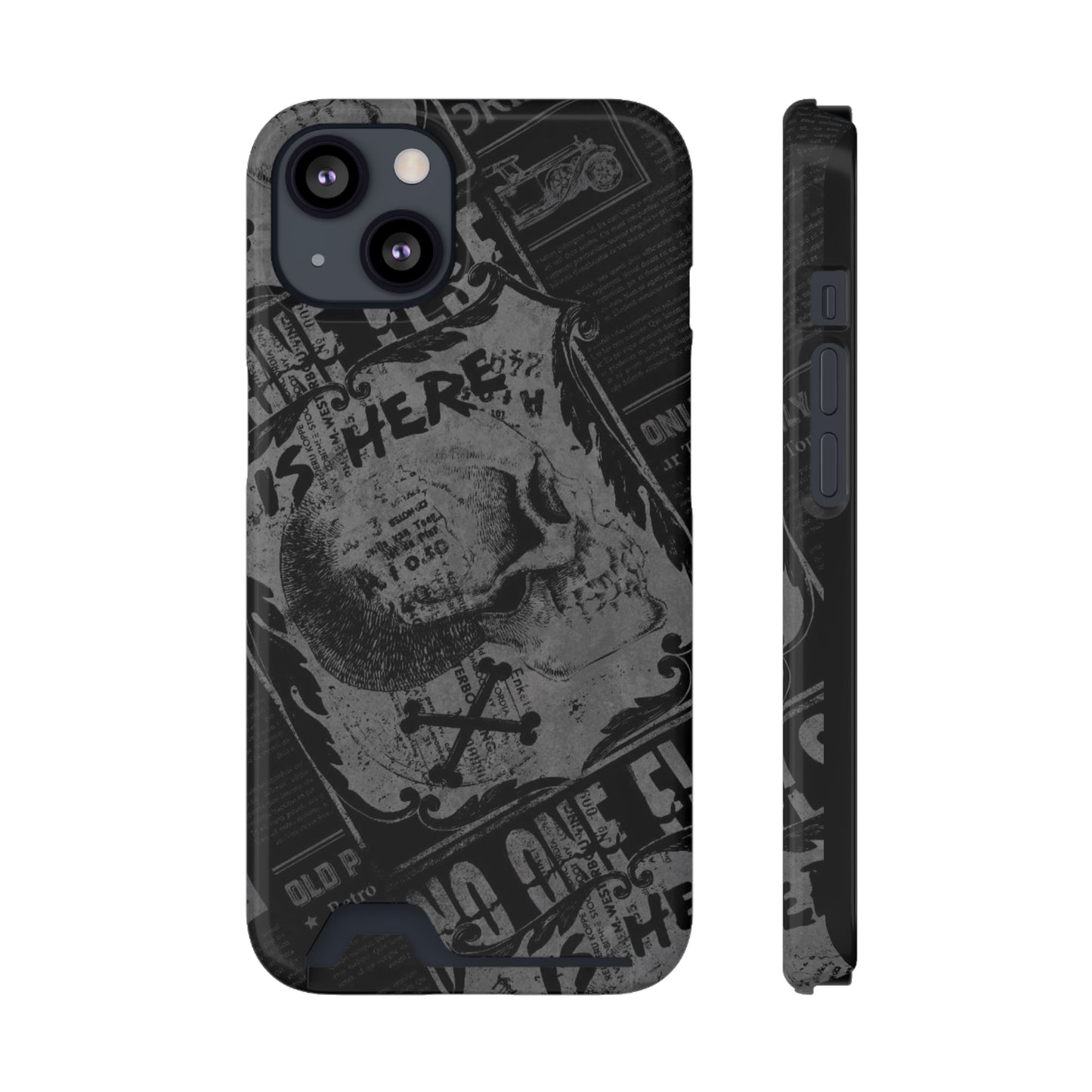 Edgy Skull Phone Case with Card Holder - Stylish Black Design for Trendsetters