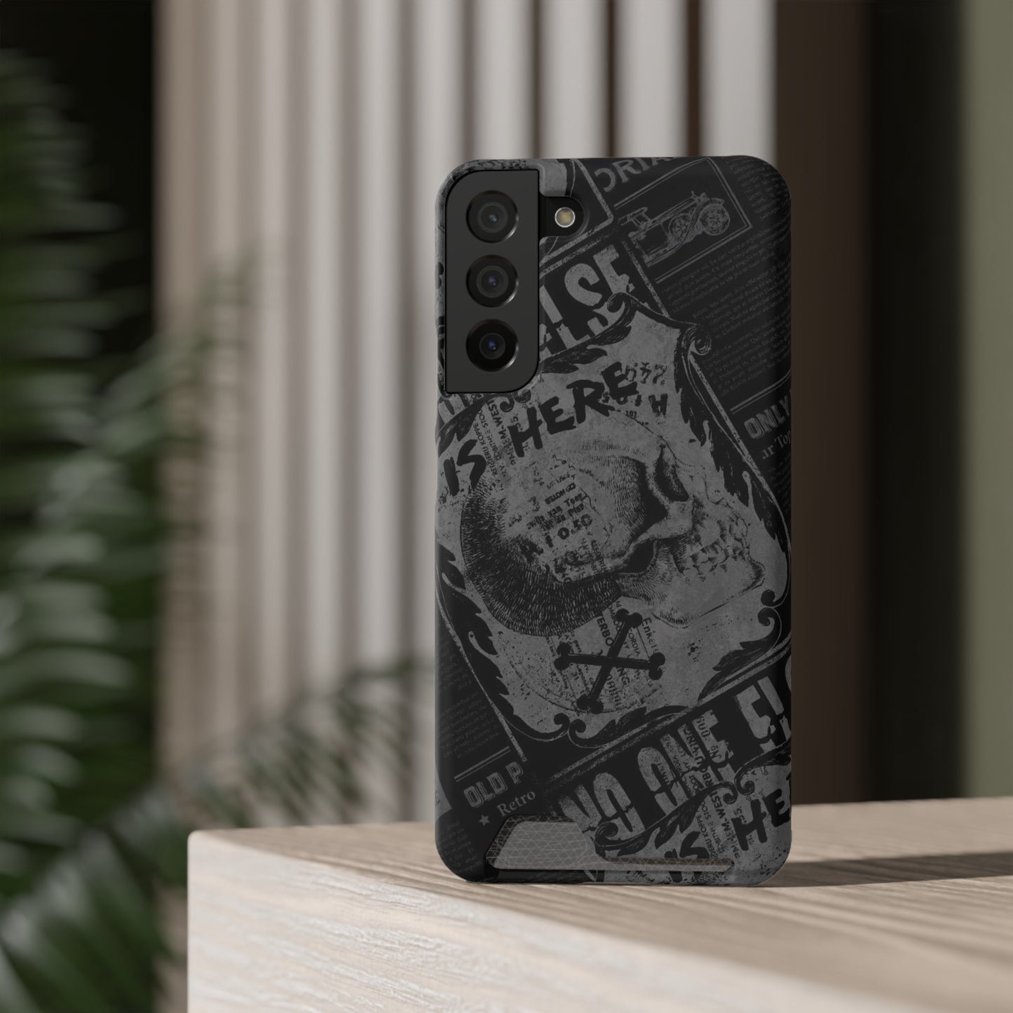 Edgy Skull Phone Case with Card Holder - Stylish Black Design for Trendsetters