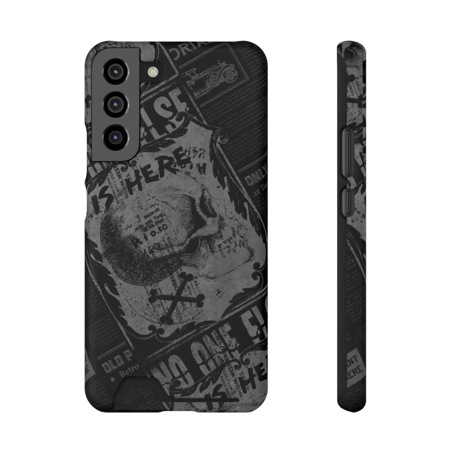 Edgy Skull Phone Case with Card Holder - Stylish Black Design for Trendsetters