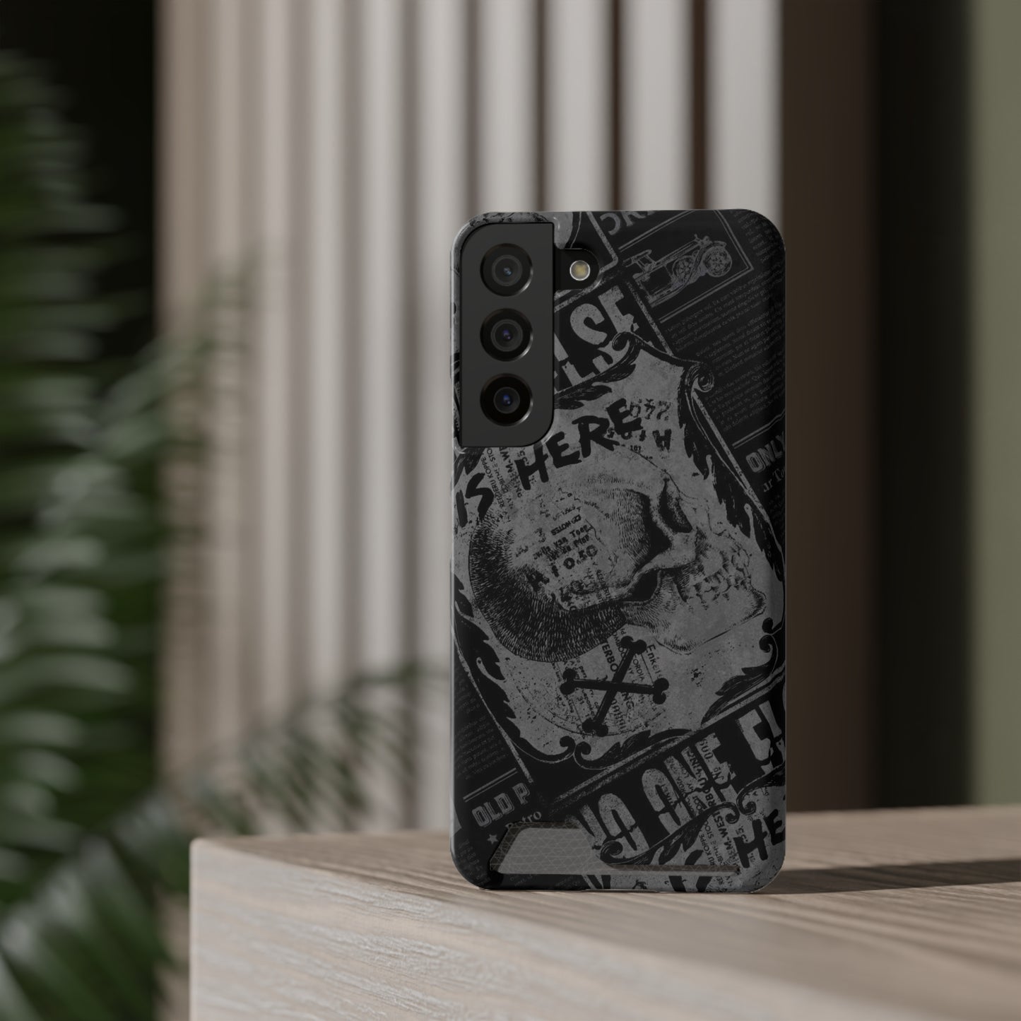 Edgy Skull Phone Case with Card Holder - Stylish Black Design for Trendsetters