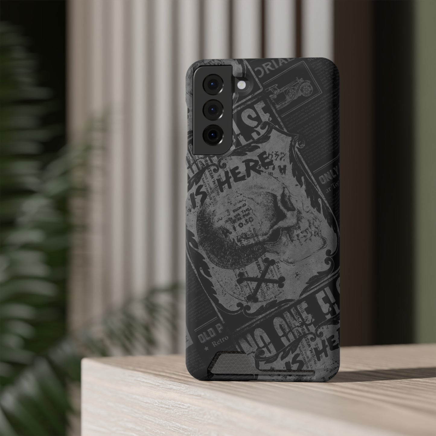 Edgy Skull Phone Case with Card Holder - Stylish Black Design for Trendsetters