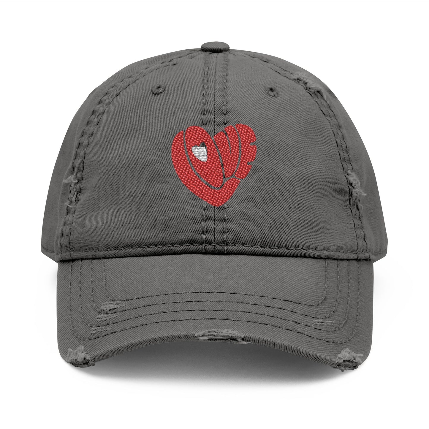 Distressed Dad Hat with Heart Embroidery | Casual Vintage Cap for Outdoor Lovers