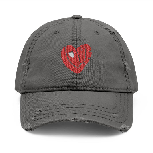 Distressed Dad Hat with Heart Embroidery | Casual Vintage Cap for Outdoor Lovers