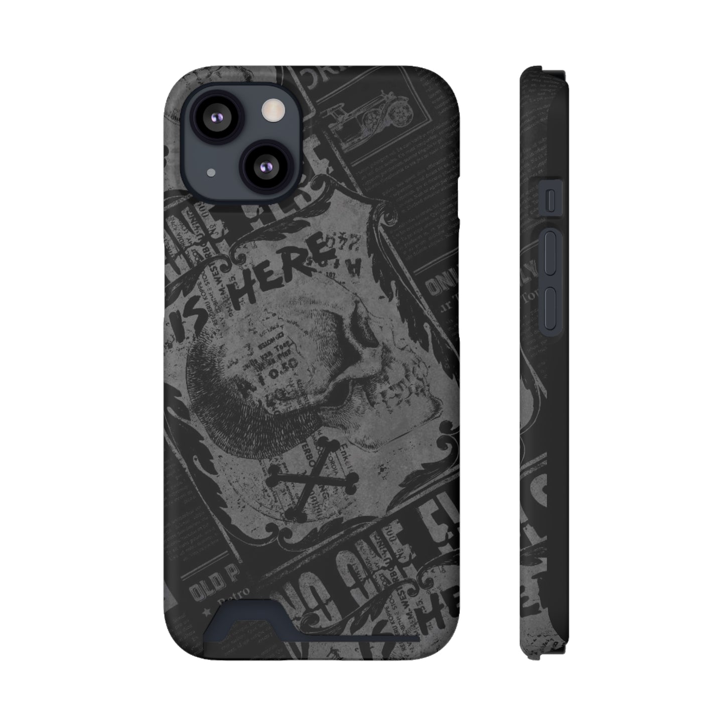 Edgy Skull Phone Case with Card Holder - Stylish Black Design for Trendsetters