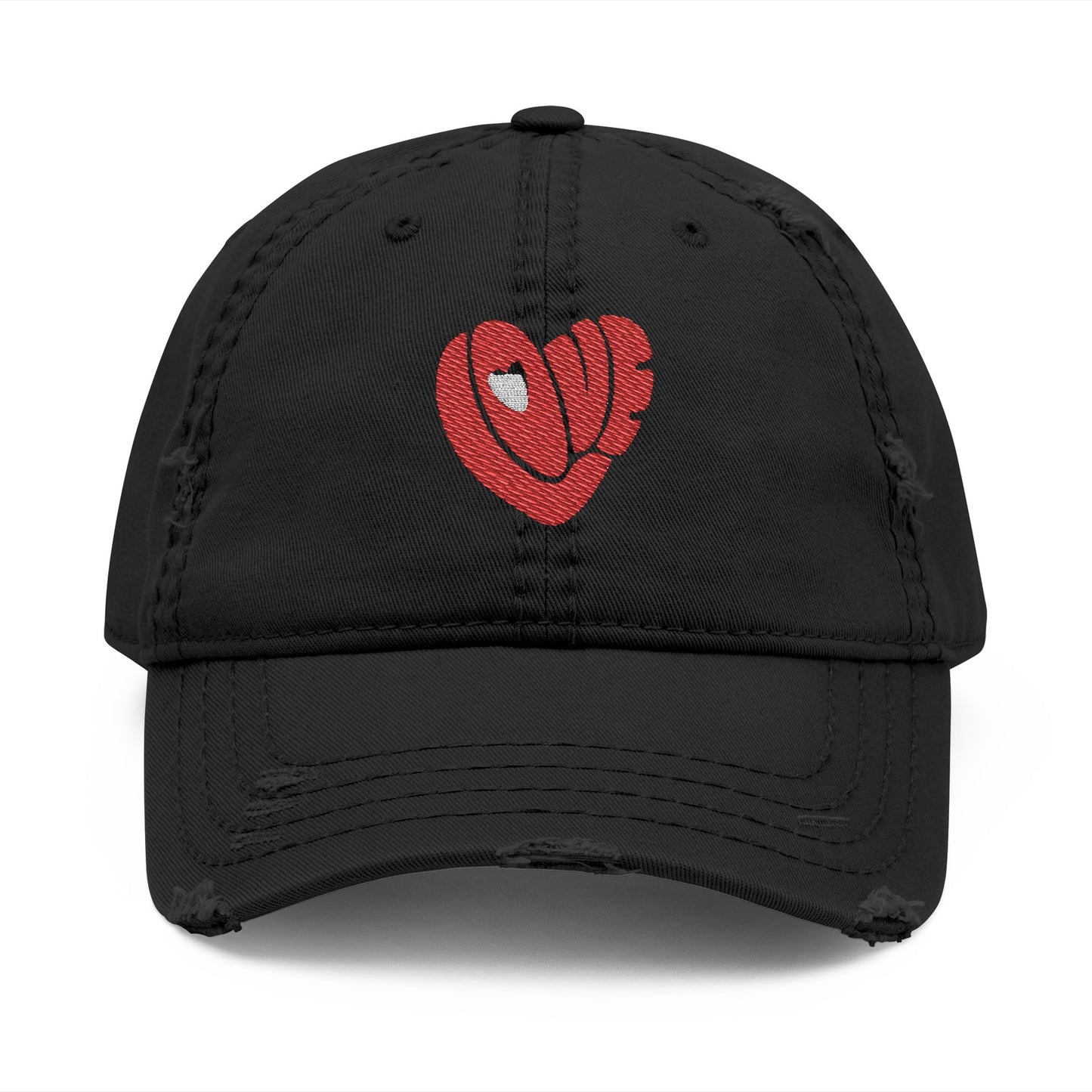 Distressed Dad Hat with Heart Embroidery | Casual Vintage Cap for Outdoor Lovers