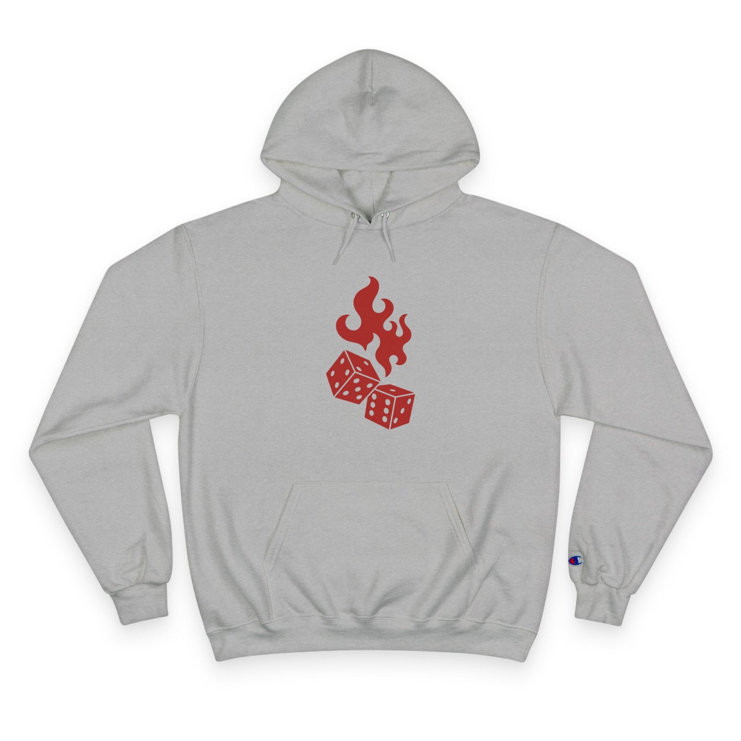 Champion Hoodie - Dice & Flame Design with 'Time and Chance Happens to Them All'