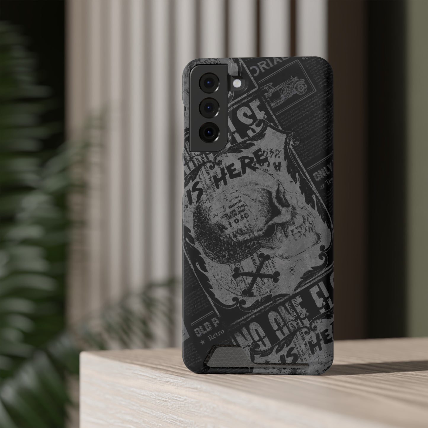 Edgy Skull Phone Case with Card Holder - Stylish Black Design for Trendsetters