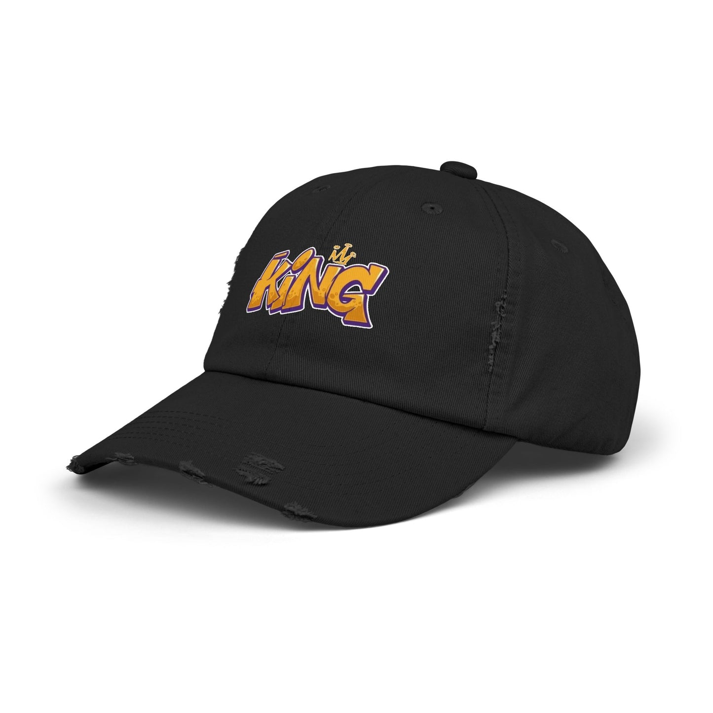 Unisex Distressed Cap - "King" Graphic Hat for Bold Statements