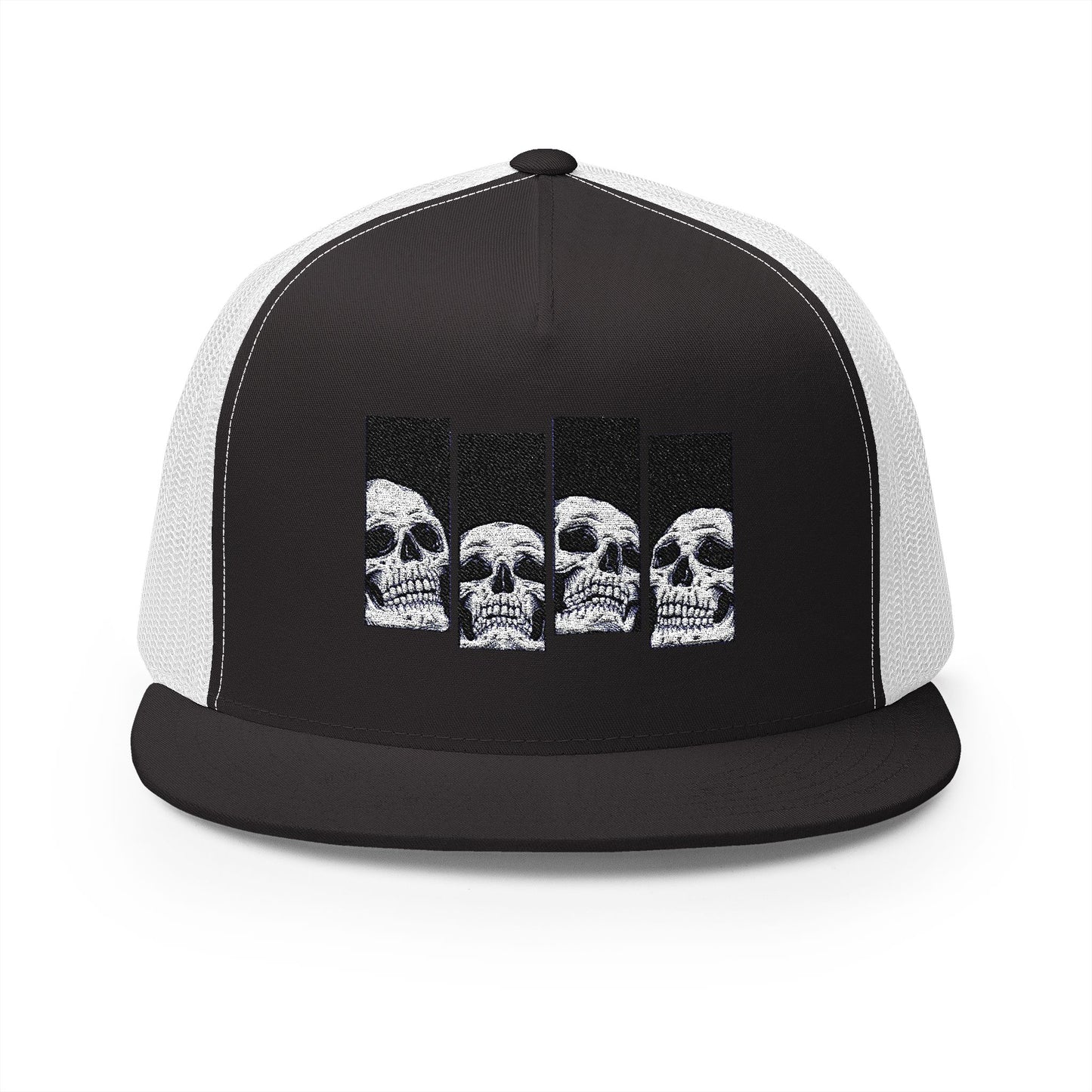 Skull Graphic 5 Panel Trucker Cap - Edgy Embroidered Hat for Everyday Wear