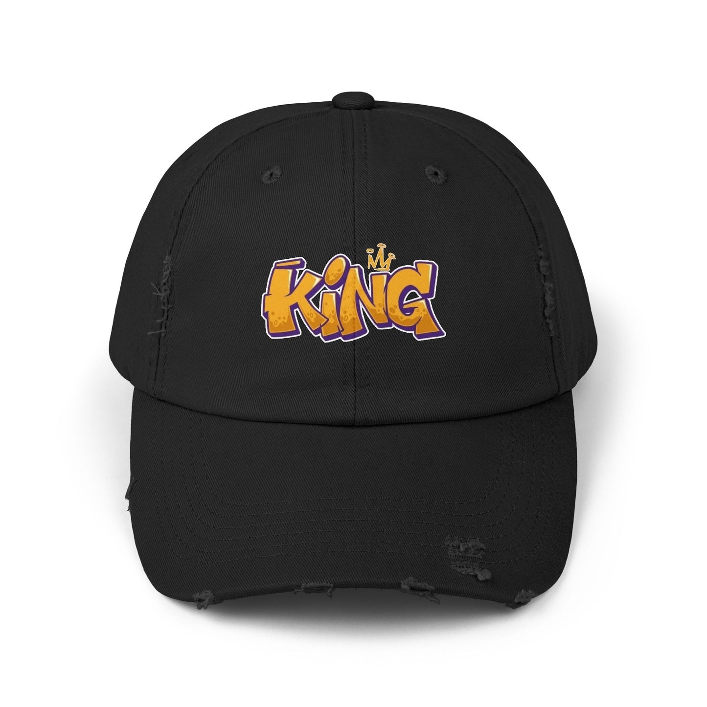 Unisex Distressed Cap - "King" Graphic Hat for Bold Statements