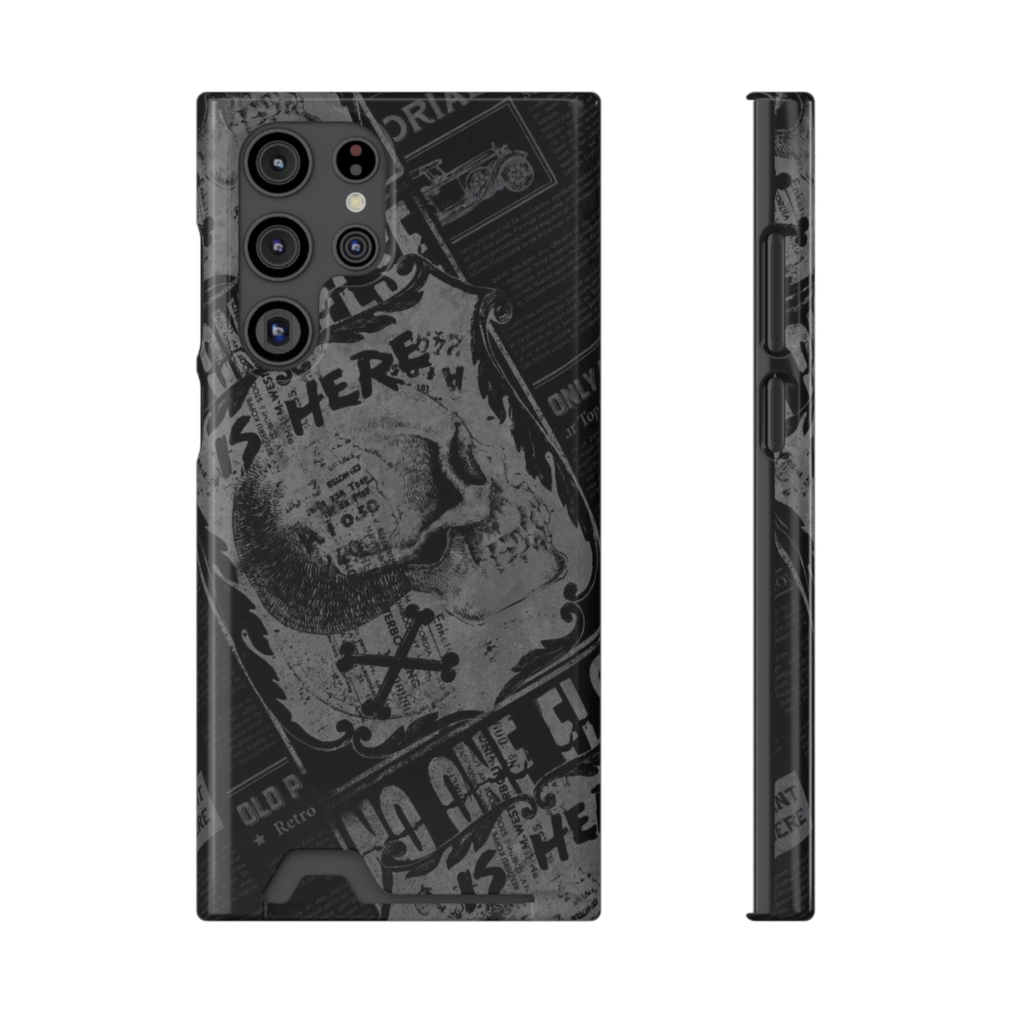 Edgy Skull Phone Case with Card Holder - Stylish Black Design for Trendsetters