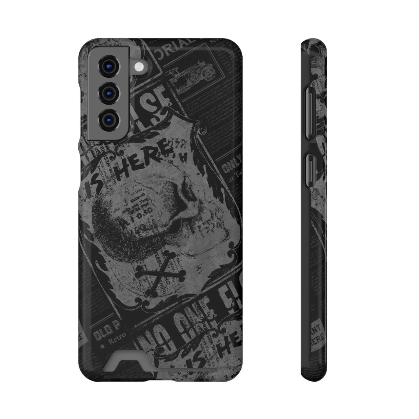 Edgy Skull Phone Case with Card Holder - Stylish Black Design for Trendsetters