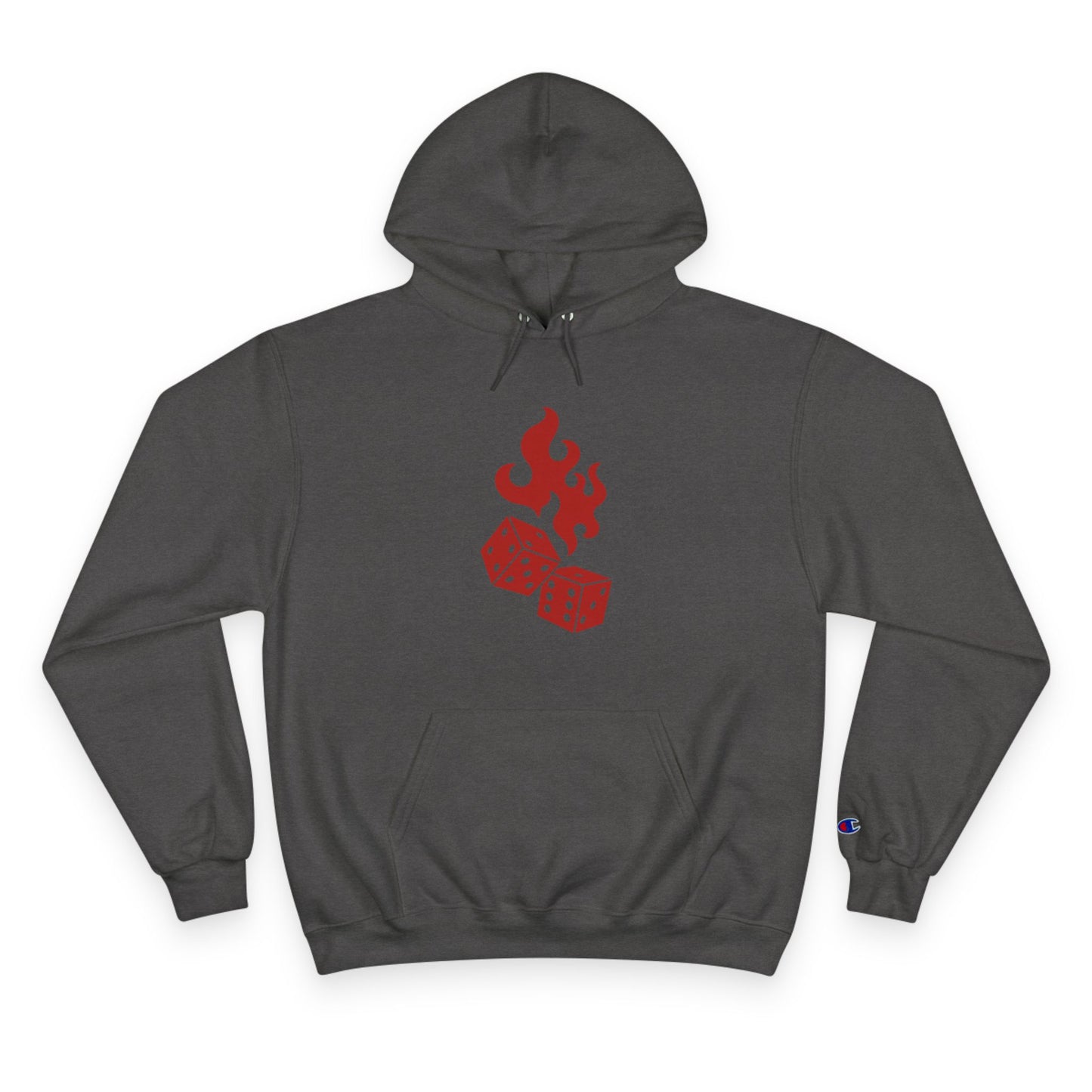 Champion Hoodie - Dice & Flame Design with 'Time and Chance Happens to Them All'