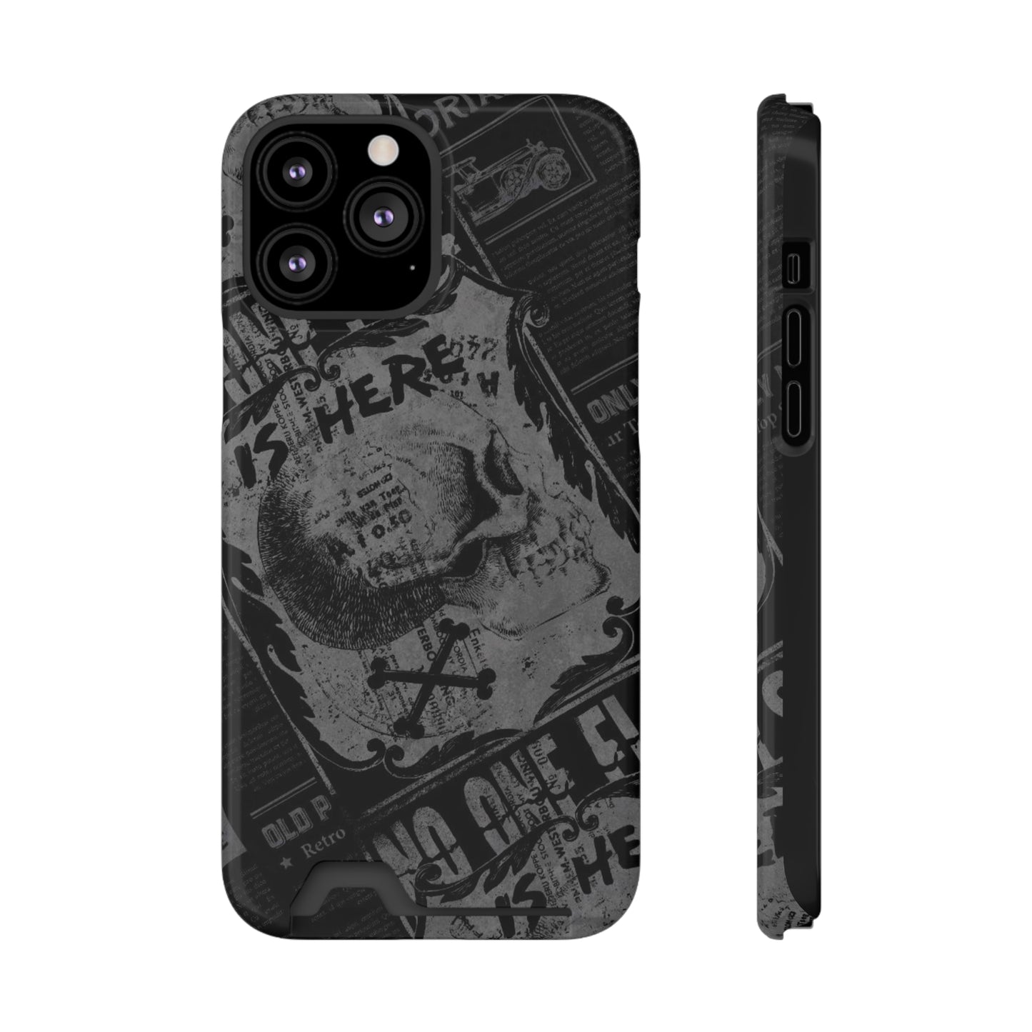 Edgy Skull Phone Case with Card Holder - Stylish Black Design for Trendsetters