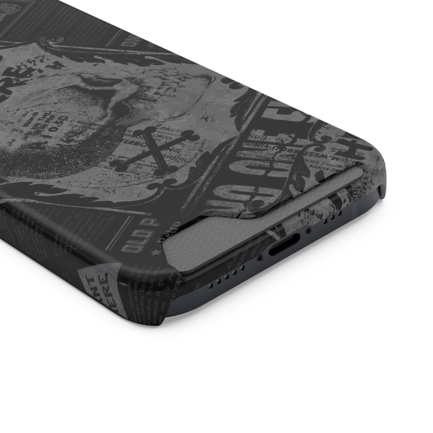 Edgy Skull Phone Case with Card Holder - Stylish Black Design for Trendsetters