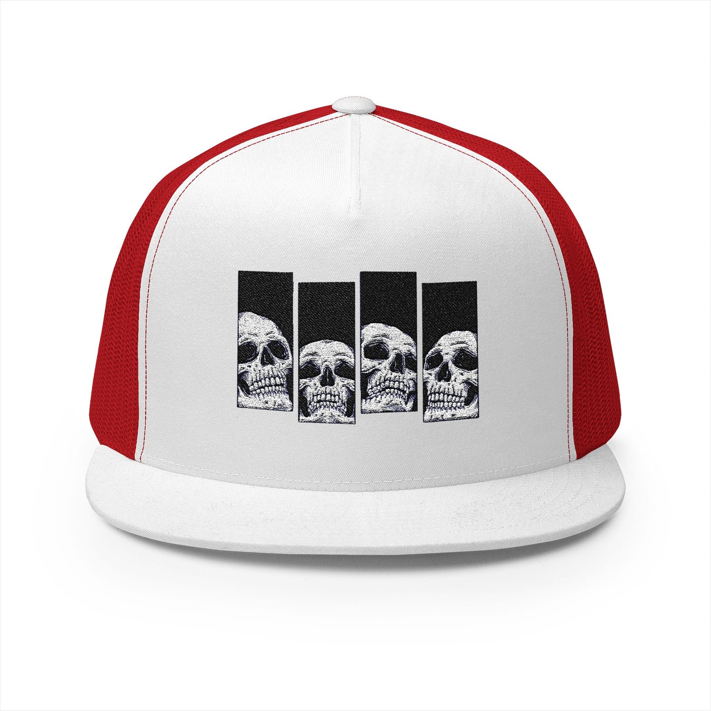 Skull Graphic 5 Panel Trucker Cap - Edgy Embroidered Hat for Everyday Wear