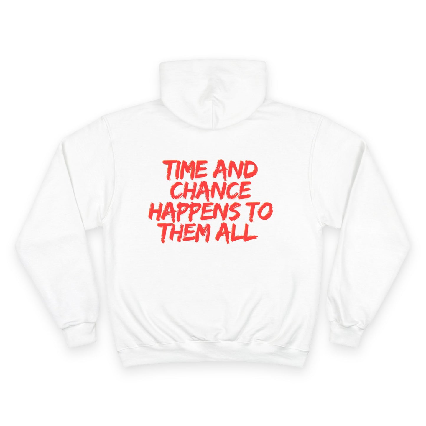 Champion Hoodie - Dice & Flame Design with 'Time and Chance Happens to Them All'