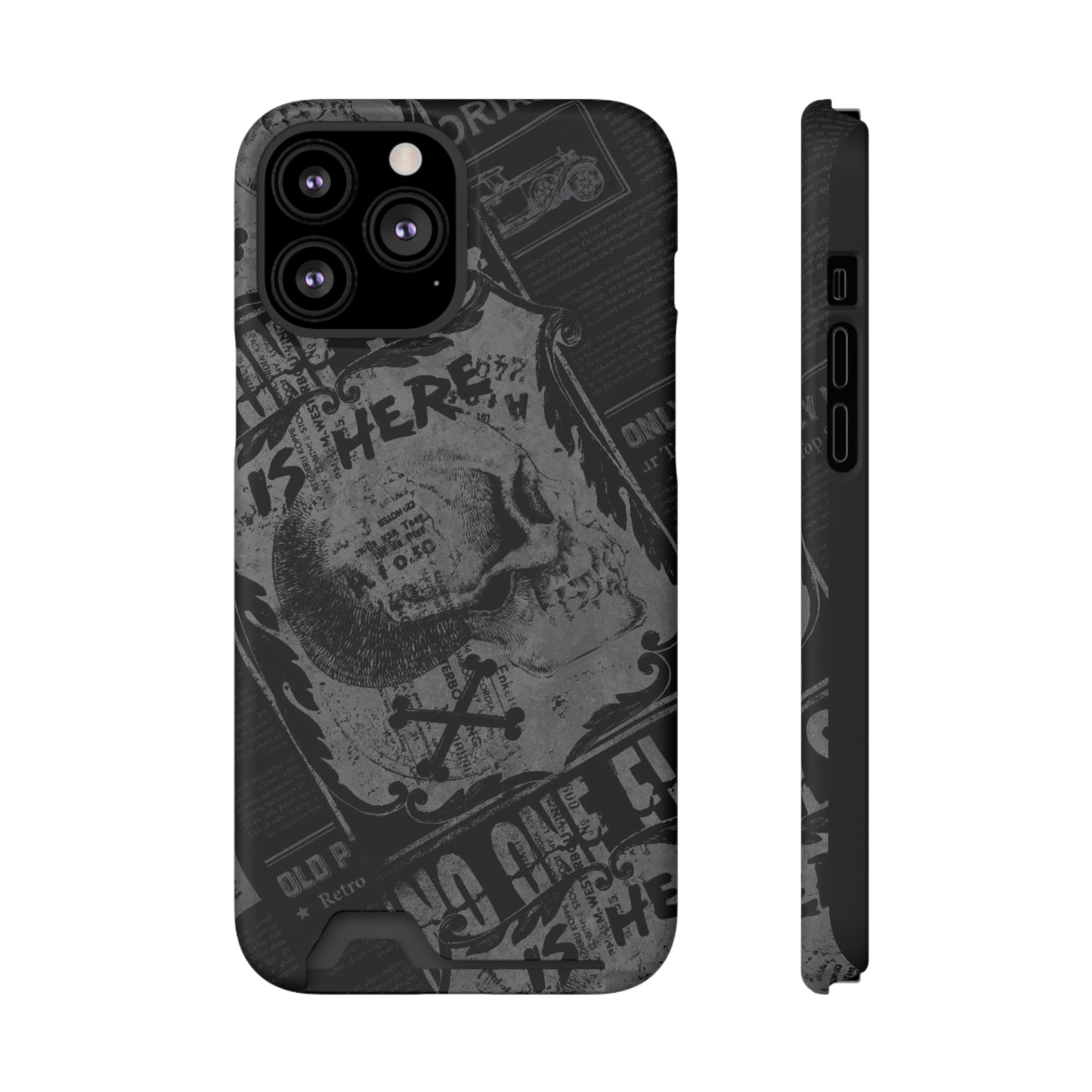 Edgy Skull Phone Case with Card Holder - Stylish Black Design for Trendsetters