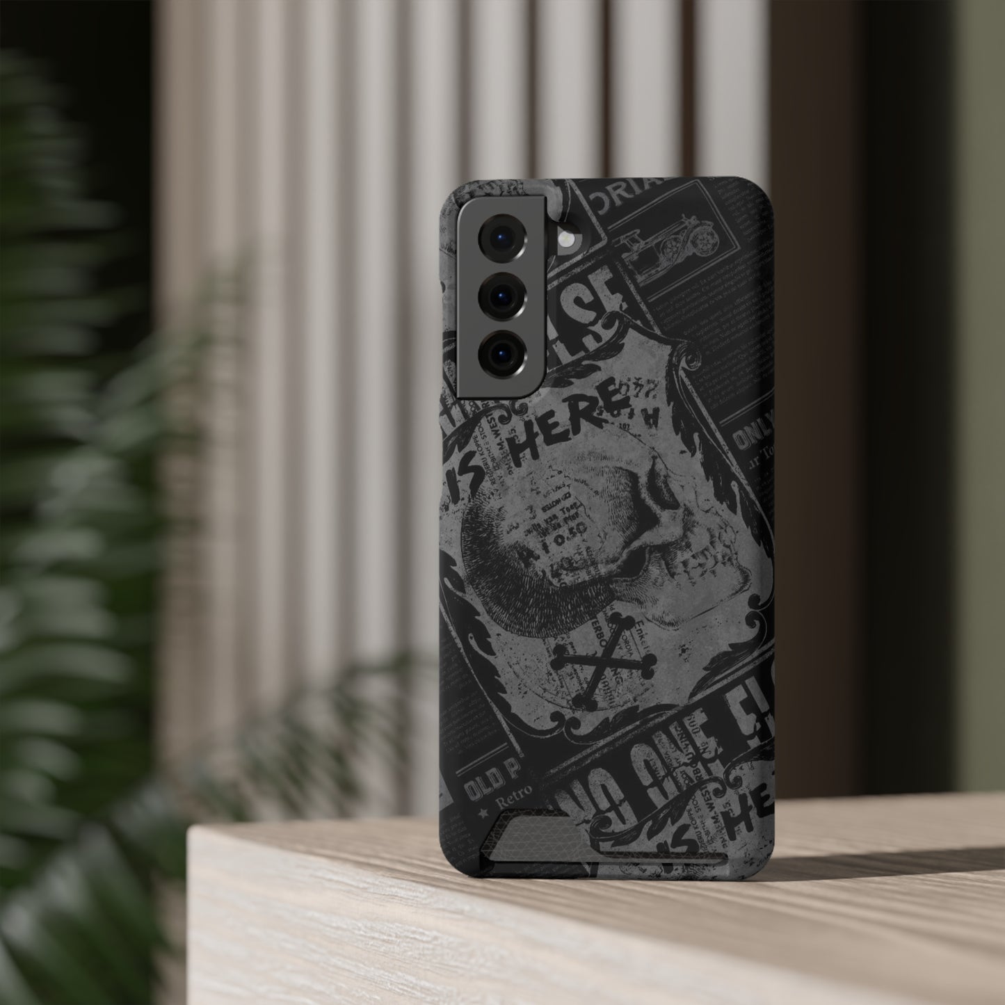 Edgy Skull Phone Case with Card Holder - Stylish Black Design for Trendsetters