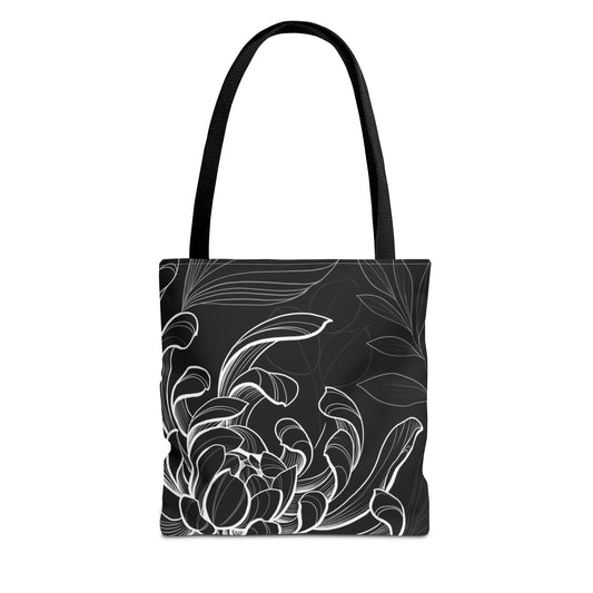 Elegant Floral Tote Bag - Black and White Design